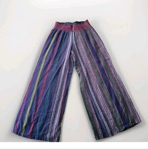 Indigo Rein Palazzo Festival Wide Leg Pants Striped Bohemian Smocked Linen L